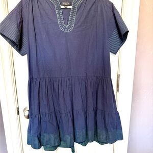 Adorable Navy Blue & Green Trim Women's above the Knee Dress, New